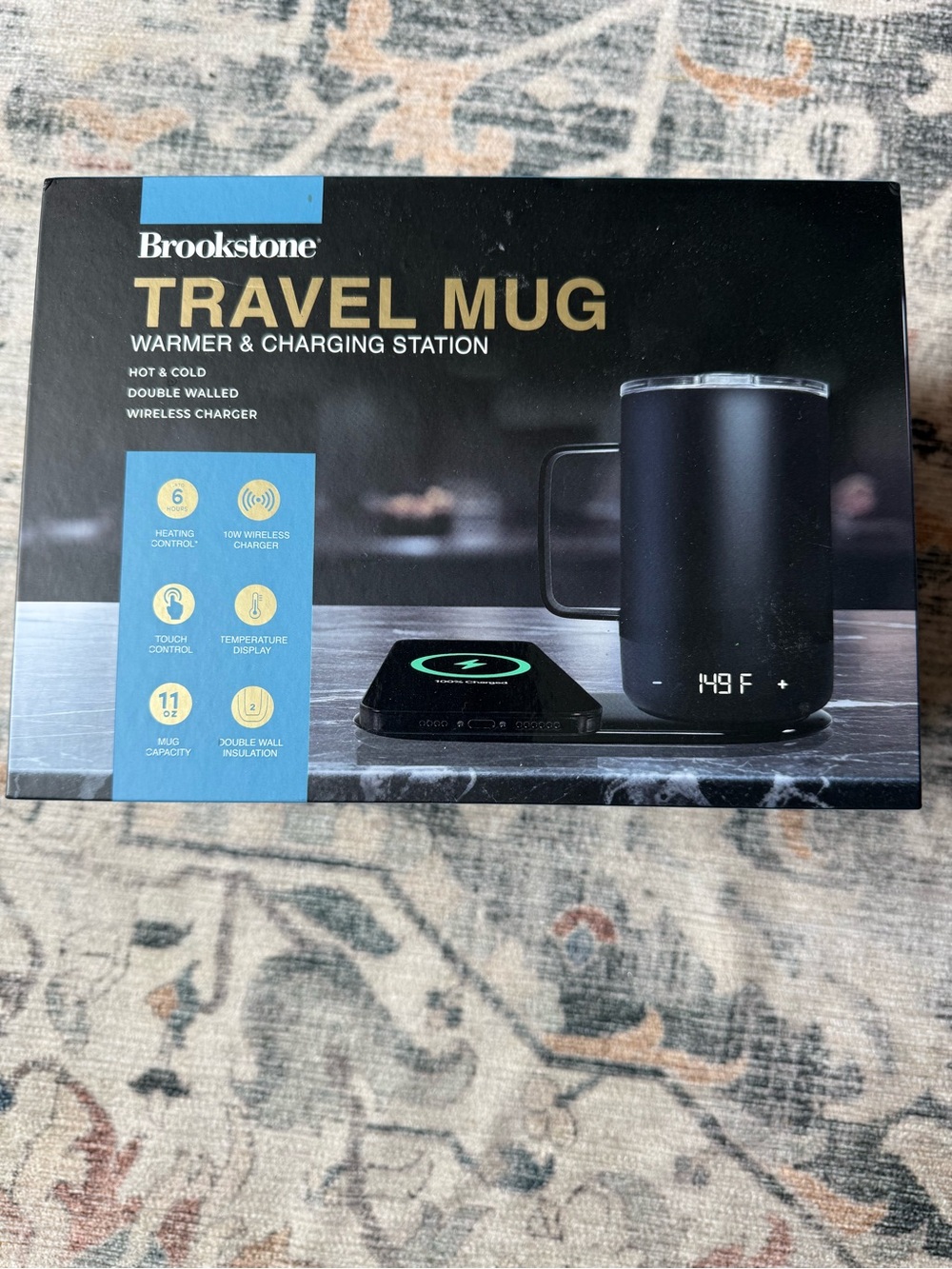 Brookstone Black Travel Mug Warmer & Wireless Charging Station
